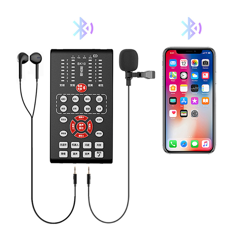 Μετατροπέας φωνής Bluetooth για κινητά — πραγματικού χρόνου φωνή άνδρα/γυναίκας, κάρτα ήχου ζωντανού streaming, BK10, Bluetooth 5.0, ενσωματωμένη μπαταρία 1200–2000 mAh, εύρος απόκρισης 100 Hz–20 kHz, αυτονομία 8–12 h