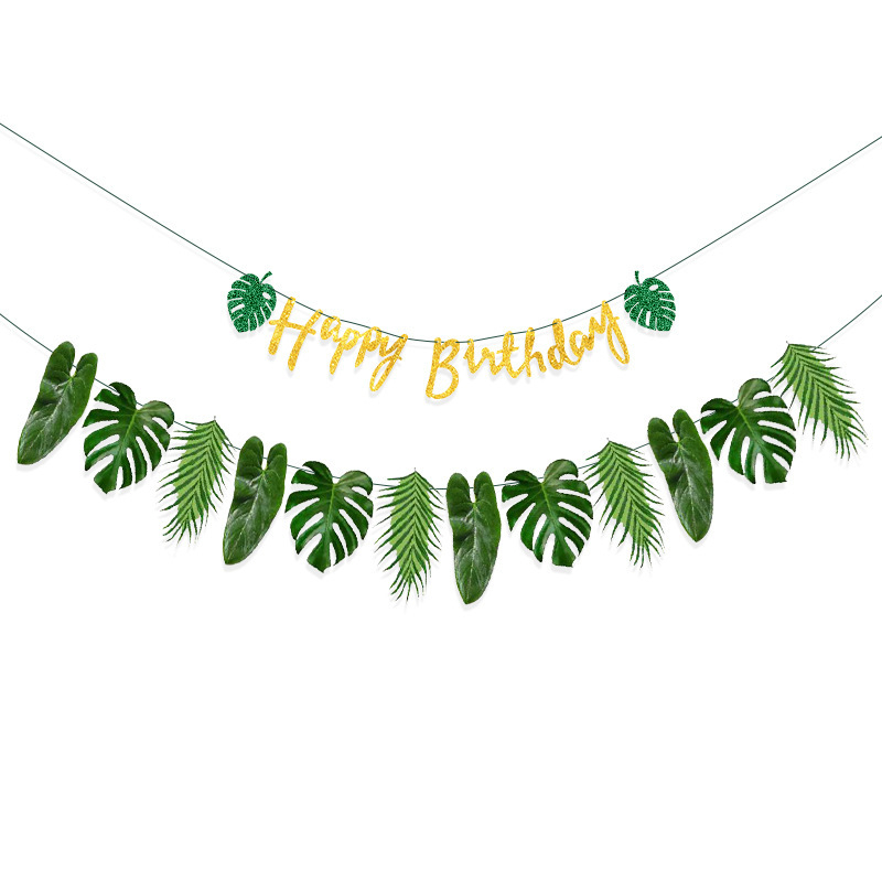 Banner s papirnatim listovima i resicama za hawaiijsku rođendansku dekoraciju u džungli