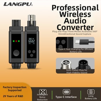Langpu R-002 Bežični pretvarač mikrofona, 1‑na‑2 audio prijemnik/pojačalo, UHF 500–690 MHz, Omnidirekcionalni, Dinamički mikrofon