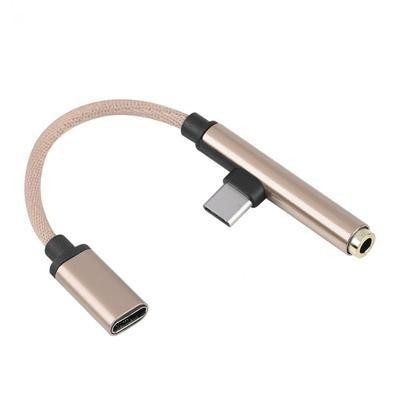 Type-C dvojfunkčný adaptér s portom pre slúchadlá a nabíjaním, kompatibilný s Huawei P20 a Mate 10 Pro, zlaté kontakty, meďové jadro