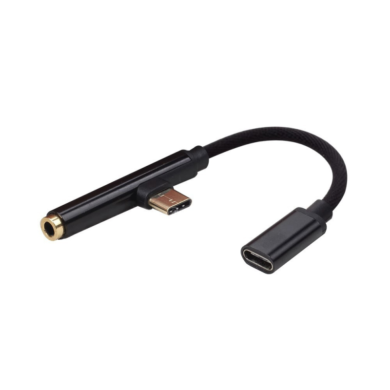 Type-C dvojfunkčný adaptér s portom pre slúchadlá a nabíjaním, kompatibilný s Huawei P20 a Mate 10 Pro, zlaté kontakty, meďové jadro