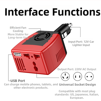 Automobilový invertor 12V vstup, 220V výstup, 200W, USB 2.1A, FCC certifikovaný