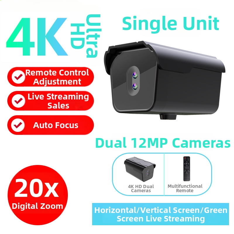 Webkamera pre živé vysielanie, 4K Ultra HD, 12 MP senzor, dvojitá kamera, automatické zaostrovanie, zabudovaný mikrofón