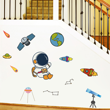 Zidna naljepnica: svemirski astronaut iz crtića, PVC, samoljepljiva, moderni minimalistički stil, uzorak likova, 1 komad