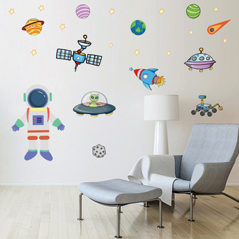 Zidna naljepnica: svemirski astronaut iz crtića, PVC, samoljepljiva, moderni minimalistički stil, uzorak likova, 1 komad