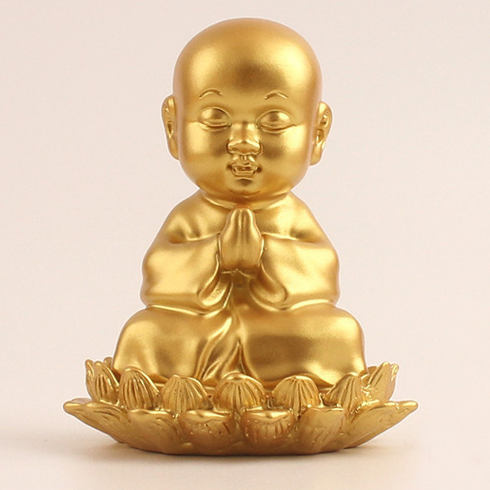 Ksitigarbha Bodhisattva resin szobor, kis szerzetes lotus ülőkével, autó dekorációhoz, Miaozi Crafts