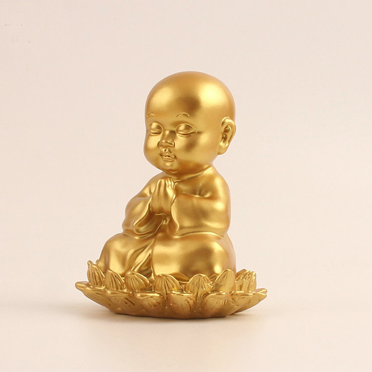 Ksitigarbha Bodhisattva resin szobor, kis szerzetes lotus ülőkével, autó dekorációhoz, Miaozi Crafts