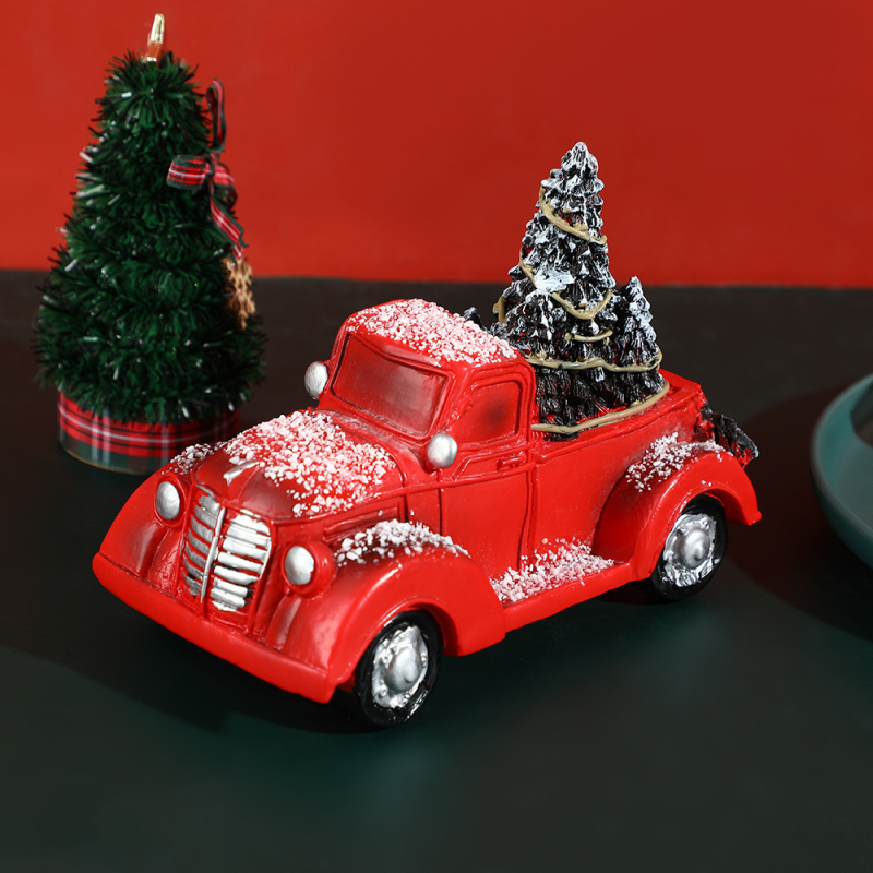 Figurina decorativă de Crăciun din rășină, stil desen animat, cu LED pentru brad și motiv mașină kart (Material: Rășină; Categorie: Meșteșuguri din rășină; Stil: Cartoon; Potrivit pentru cadouri: Zile de naștere, Amintiri de călătorie, Petreceri)