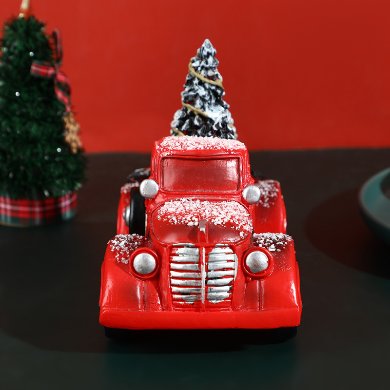 Figurina decorativă de Crăciun din rășină, stil desen animat, cu LED pentru brad și motiv mașină kart (Material: Rășină; Categorie: Meșteșuguri din rășină; Stil: Cartoon; Potrivit pentru cadouri: Zile de naștere, Amintiri de călătorie, Petreceri)