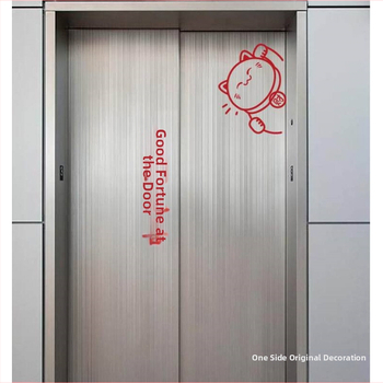 Nálepka na dvere výťahu – Motív šťastnej mačky, PVC, plná maska, matný povrch, dekoratívny vinyl