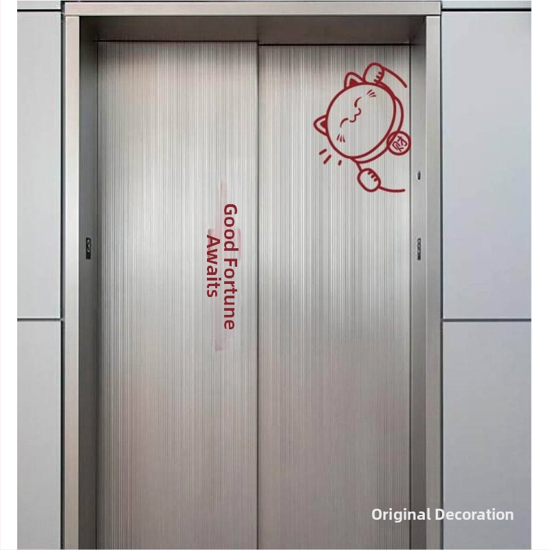 Nálepka na dvere výťahu – Motív šťastnej mačky, PVC, plná maska, matný povrch, dekoratívny vinyl