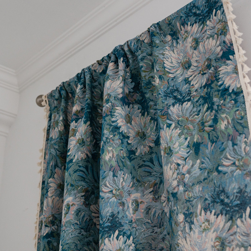 Le Xuan Show Jacquard zavjesa sa motivom suncokreta, gotova za upotrebu, pamuk-poliester smjesa, poluotamnjenja (40-70%), erker prozor, bez bušenja
