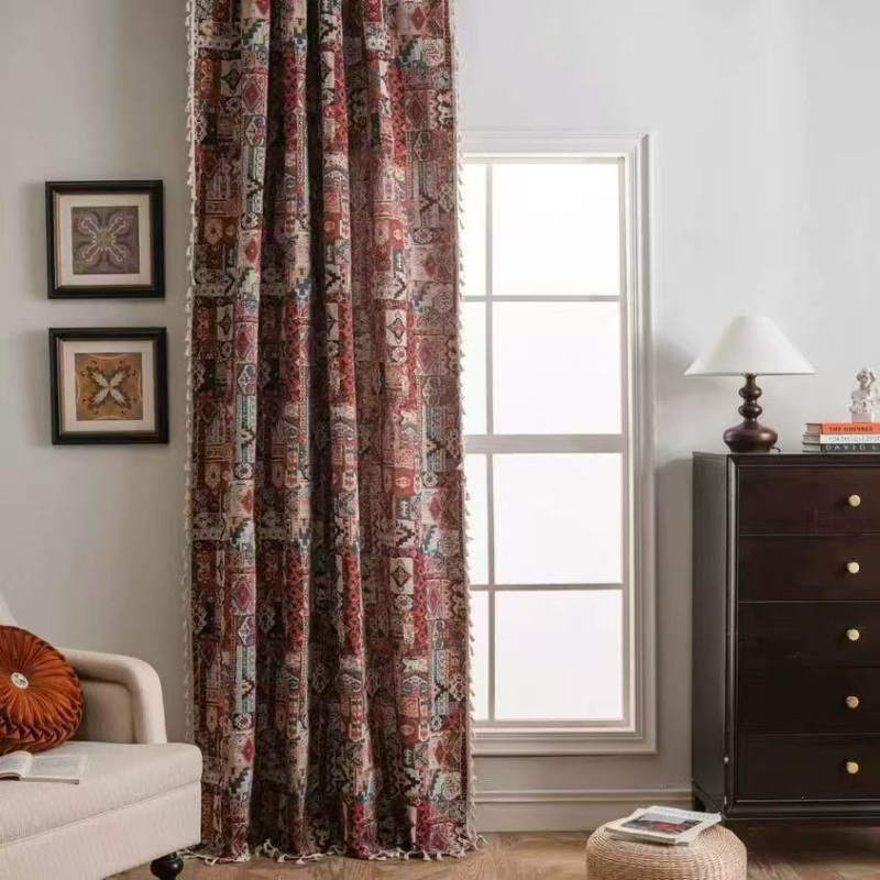 Le Xuan Show Jacquard zavjesa sa motivom suncokreta, gotova za upotrebu, pamuk-poliester smjesa, poluotamnjenja (40-70%), erker prozor, bez bušenja
