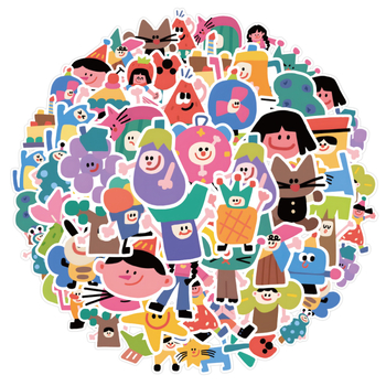 60-dijelni set samoljepljivih naljepnica s roztomilim cartoon ilustracijama u Lovable Wind stilu, tiskano; Ru Meng. Za DIY ukrase kutija, šalice, prijenosna računala i futrole za mobitele. IP autorizacija: nema.