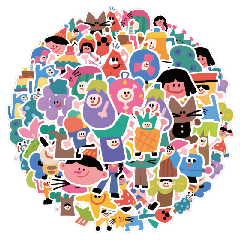 60-dijelni set samoljepljivih naljepnica s roztomilim cartoon ilustracijama u Lovable Wind stilu, tiskano; Ru Meng. Za DIY ukrase kutija, šalice, prijenosna računala i futrole za mobitele. IP autorizacija: nema.