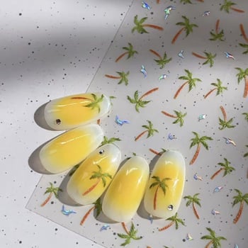 Наклейки за маникюр с мотиви кокосово дърво и камера, шарки Cross, Rose и Tulip, стандартна опаковка