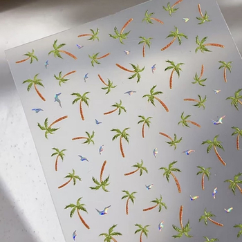 Наклейки за маникюр с мотиви кокосово дърво и камера, шарки Cross, Rose и Tulip, стандартна опаковка