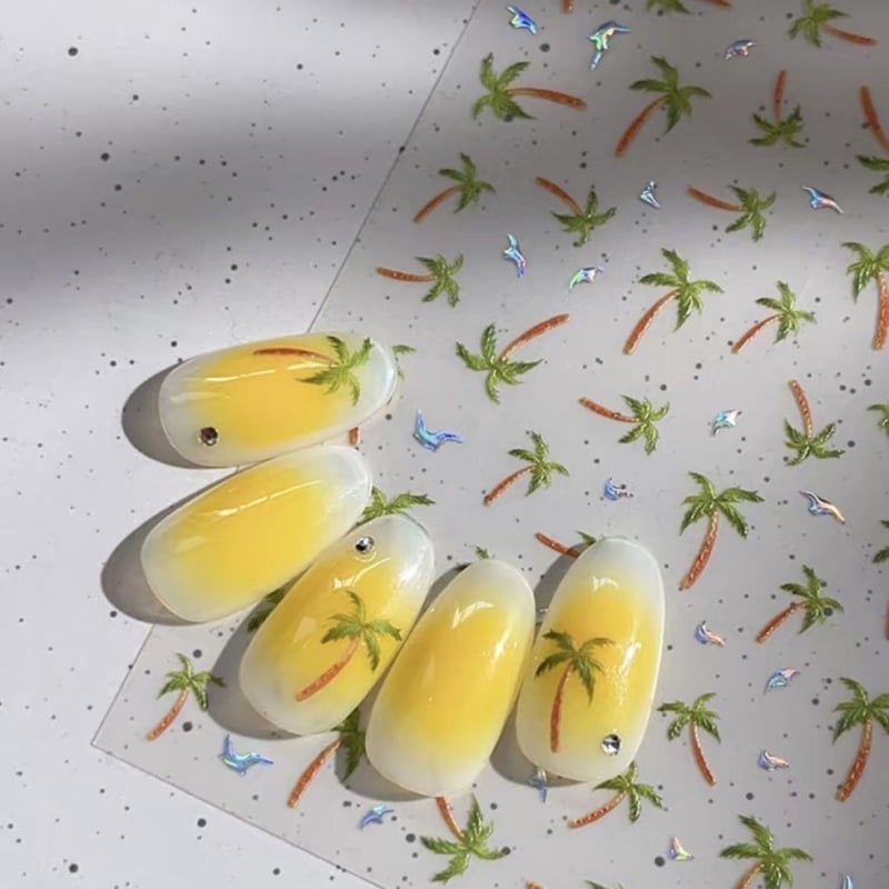 Наклейки за маникюр с мотиви кокосово дърво и камера, шарки Cross, Rose и Tulip, стандартна опаковка