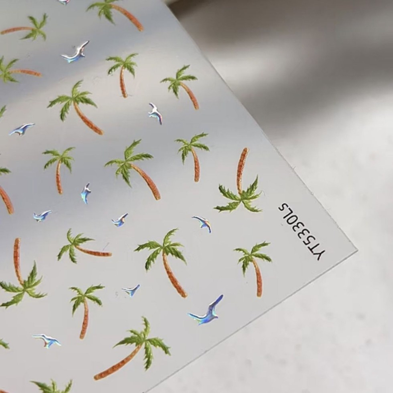 Наклейки за маникюр с мотиви кокосово дърво и камера, шарки Cross, Rose и Tulip, стандартна опаковка