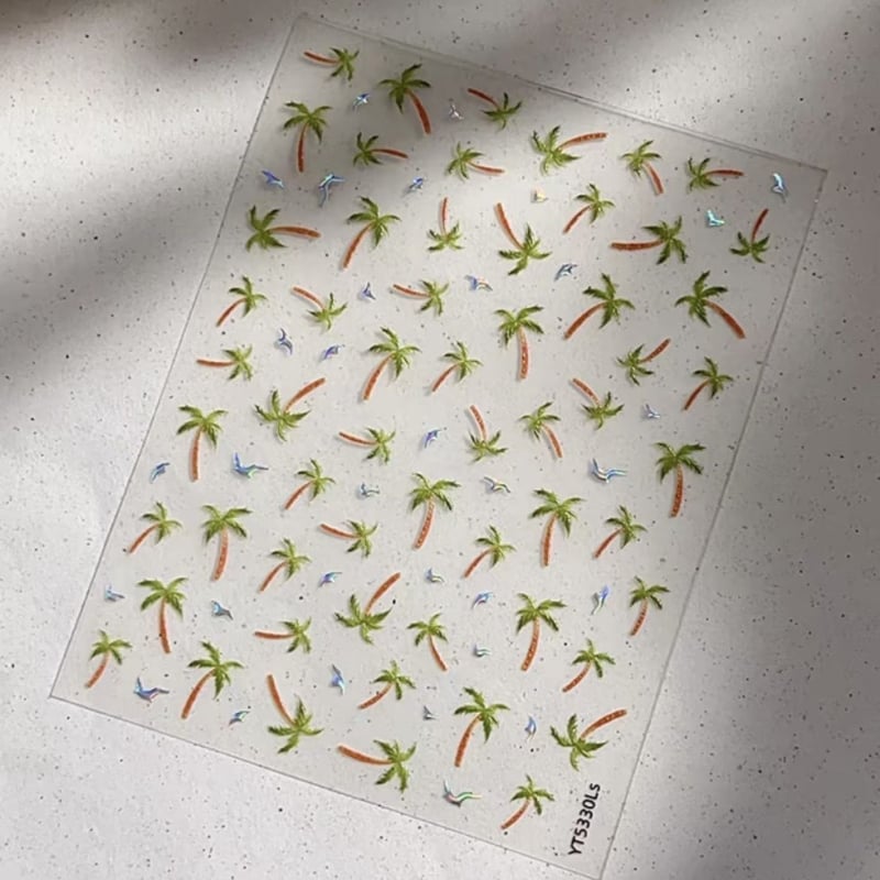 Наклейки за маникюр с мотиви кокосово дърво и камера, шарки Cross, Rose и Tulip, стандартна опаковка