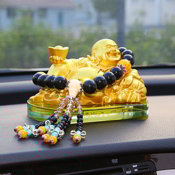 Suport auto parfum cu statuetă Buddha, din rășină, montaj pe scaun, decor aromaterapie cu note florale, greutate netă 650 g