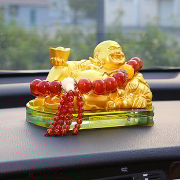 Suport auto parfum cu statuetă Buddha, din rășină, montaj pe scaun, decor aromaterapie cu note florale, greutate netă 650 g