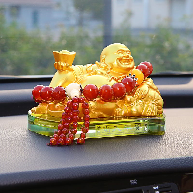 Suport auto parfum cu statuetă Buddha, din rășină, montaj pe scaun, decor aromaterapie cu note florale, greutate netă 650 g