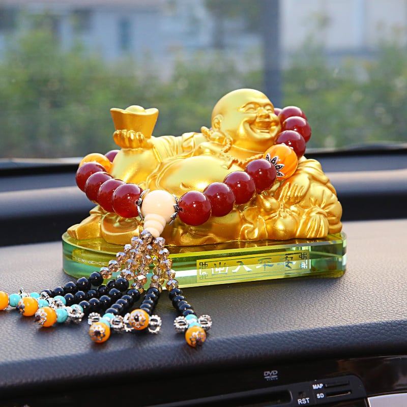 Suport auto parfum cu statuetă Buddha, din rășină, montaj pe scaun, decor aromaterapie cu note florale, greutate netă 650 g