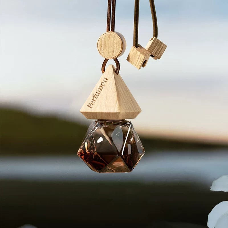 Pandantiv parfum auto din sticlă triunghiulară, parfum de iasomie, personalizare disponibilă, durată de viață de trei ani