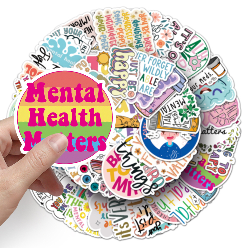 Set de autocolante: graffiti despre sănătatea mentală cu sloganuri în engleză pentru sticle de apă, huse de telefon și laptopuri; Brand Shi First; Seria English Series; Adeziv: Da; Proces: Offset printing; Greutate: 60 g