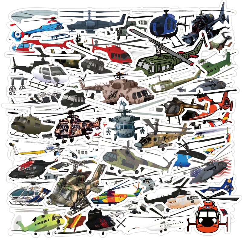 60-djelni set naljepnica graffiti s helikopterom – samoljepljive, vodootporne, HD tisak, nordijski stil, vojna tema