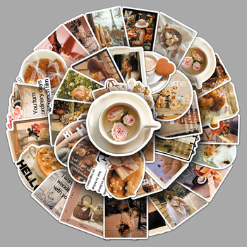 Autocolante – 50 autocolante în stil romantic francez, sofisticat, oniric și realist pentru cărți, scrisori și huse de telefon (Brand Huijiang; Adeziv: Da; Greutate: 30 g; Stil: drăguț; Producție: imprimare offset)