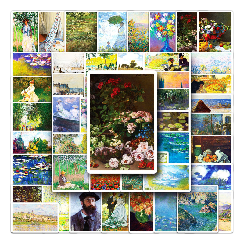 Set de autocolante pentru husă de telefon și bagaj, artă graffiti în stil Monet, impermeabil, imprimare offset, Brand Shi first, Seria Art Series; Greutate: 30 g.