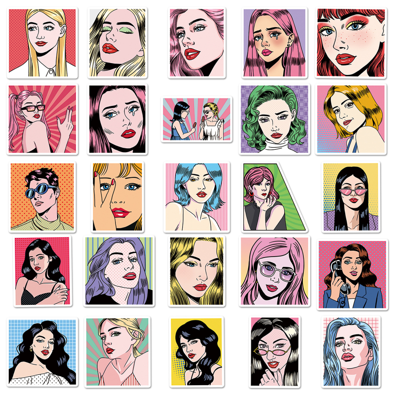 Vodootporan set naljepnica s Pop Art grafitima za futrolu telefona i prtljagu, 50 dizajna, Originalna serija, 30 g po komadu