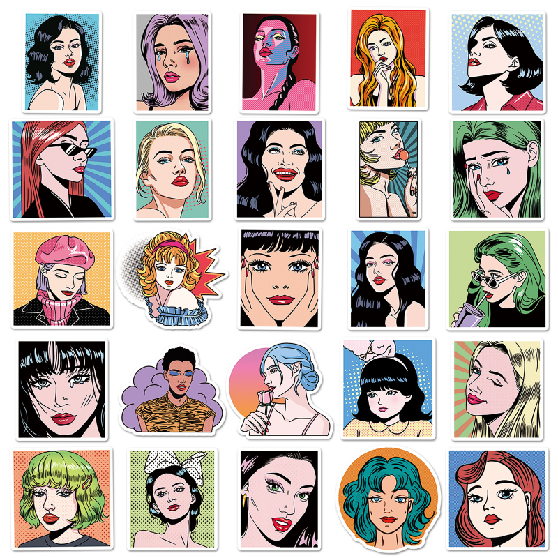 Vodootporan set naljepnica s Pop Art grafitima za futrolu telefona i prtljagu, 50 dizajna, Originalna serija, 30 g po komadu