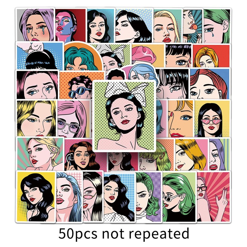 Vodootporan set naljepnica s Pop Art grafitima za futrolu telefona i prtljagu, 50 dizajna, Originalna serija, 30 g po komadu