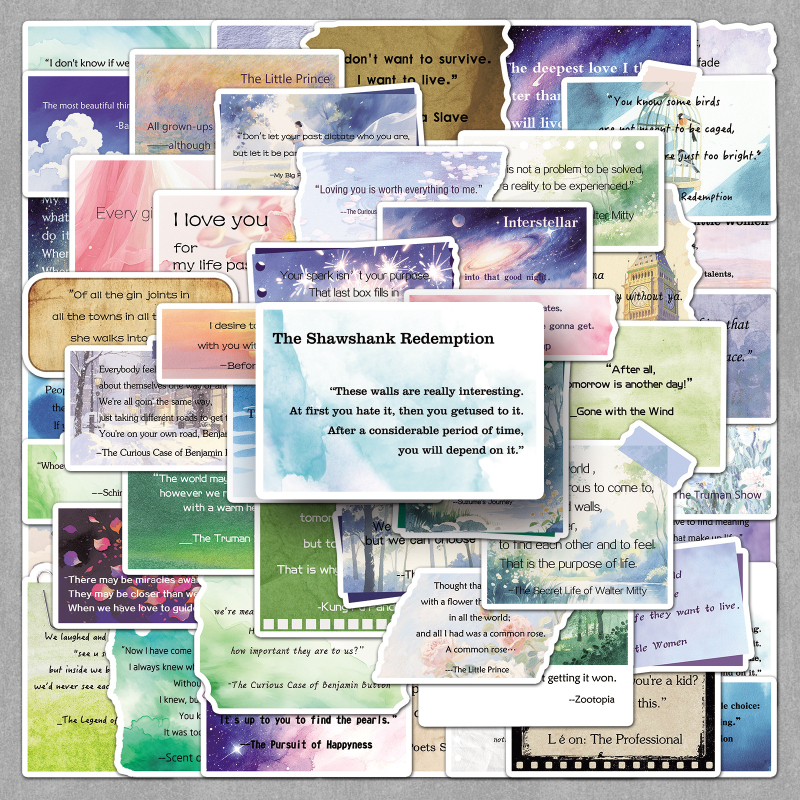 Munuo Autocolante autoadezive: 50 replici clasice din filme și fraze personalizate pentru filme/TV, pentru chitară, birou, frigider și cameră. Stil: drăguț; Model: replici clasice din filme, periferice de film/TV; Tehnică: imprimare, offset