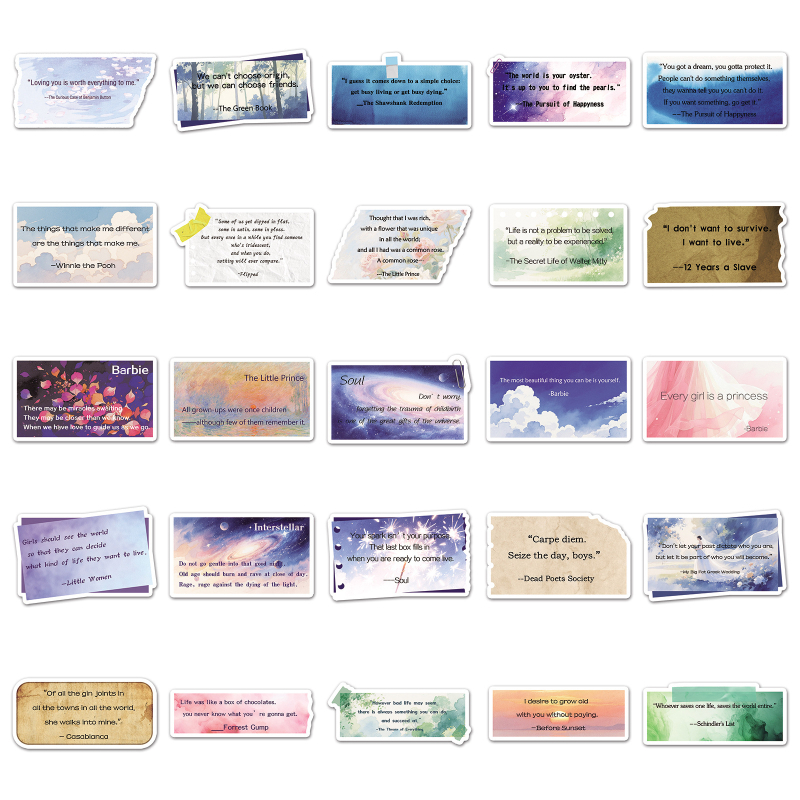 Munuo Autocolante autoadezive: 50 replici clasice din filme și fraze personalizate pentru filme/TV, pentru chitară, birou, frigider și cameră. Stil: drăguț; Model: replici clasice din filme, periferice de film/TV; Tehnică: imprimare, offset