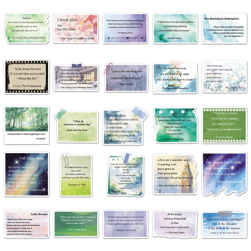 Munuo Autocolante autoadezive: 50 replici clasice din filme și fraze personalizate pentru filme/TV, pentru chitară, birou, frigider și cameră. Stil: drăguț; Model: replici clasice din filme, periferice de film/TV; Tehnică: imprimare, offset