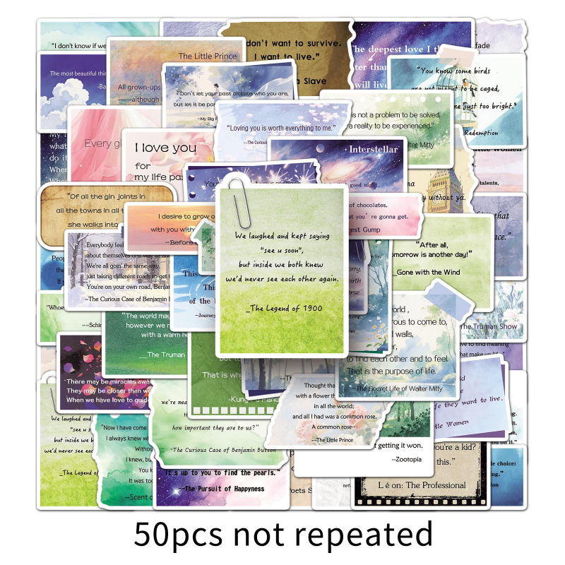 Munuo Autocolante autoadezive: 50 replici clasice din filme și fraze personalizate pentru filme/TV, pentru chitară, birou, frigider și cameră. Stil: drăguț; Model: replici clasice din filme, periferice de film/TV; Tehnică: imprimare, offset