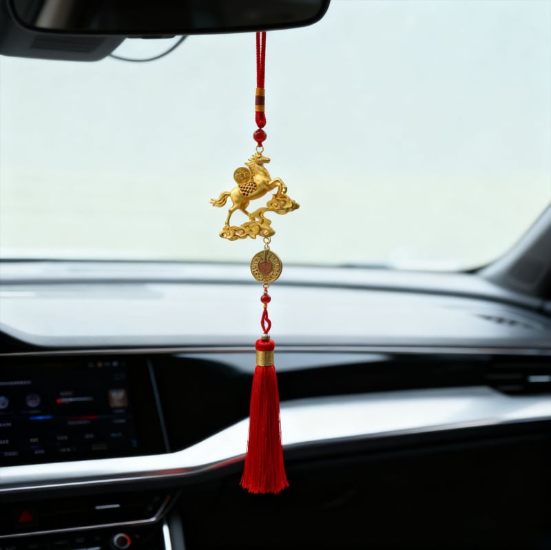 DIY Bakreni privjesak za auto s resicama – Motiv: Kon koji hoda po letećoj lastavici, Originalni dizajn (DIY Accessories, Copper, Electroplating, Pattern: Horse Treading on a Flying Swallow, Original Design)