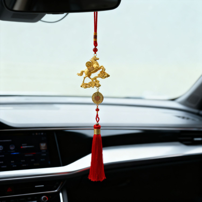 DIY Bakreni privjesak za auto s resicama – Motiv: Kon koji hoda po letećoj lastavici, Originalni dizajn (DIY Accessories, Copper, Electroplating, Pattern: Horse Treading on a Flying Swallow, Original Design)