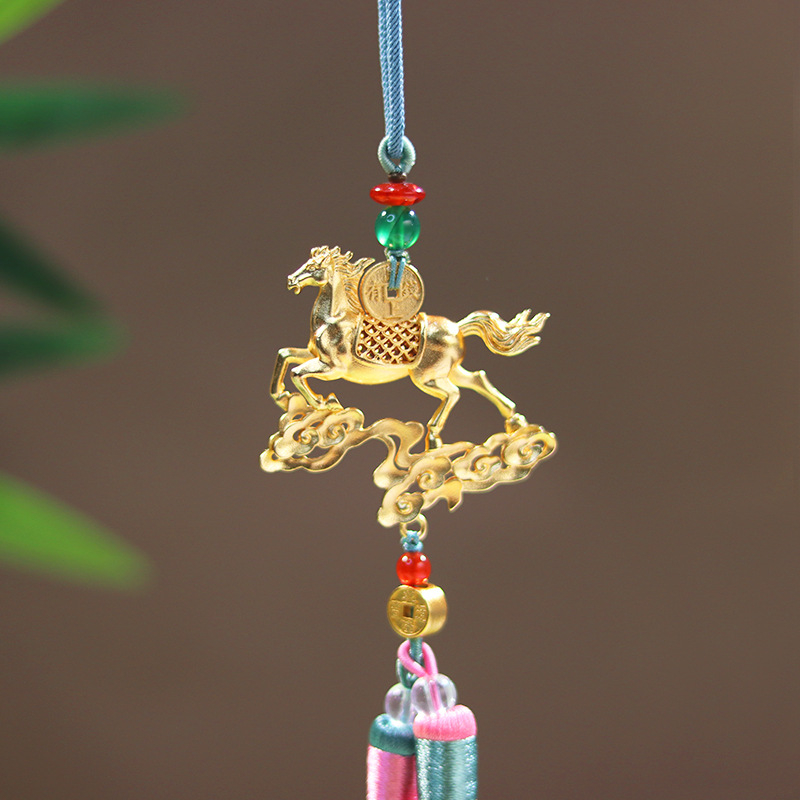 DIY Bakreni privjesak za auto s resicama – Motiv: Kon koji hoda po letećoj lastavici, Originalni dizajn (DIY Accessories, Copper, Electroplating, Pattern: Horse Treading on a Flying Swallow, Original Design)
