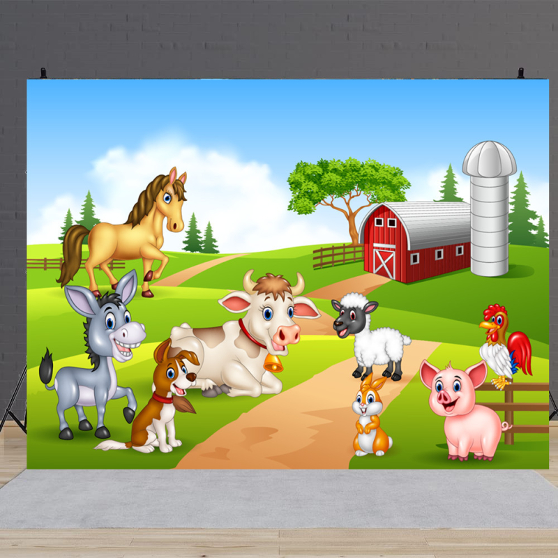 Fundal din vinil pentru fotografia copiilor, lățime 1.5 m × înălțime 1 m, potrivit pentru ședințe foto în decor, temă Ziua de naștere și animale mici