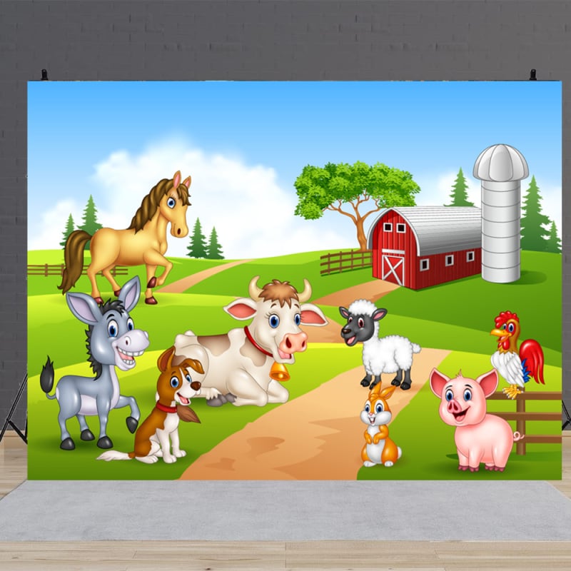 Fundal din vinil pentru fotografia copiilor, lățime 1.5 m × înălțime 1 m, potrivit pentru ședințe foto în decor, temă Ziua de naștere și animale mici