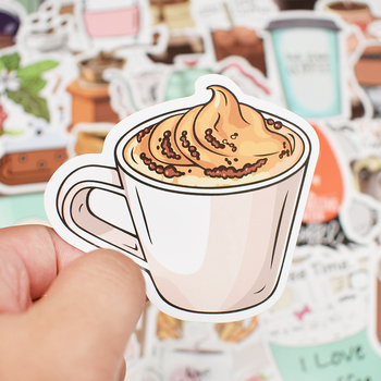 PVC αυτοκόλλητα καφέ γκράφιτι – σετ 50 φύλλα αυτοκόλλητων, προσαρμοστικά, με μοτίβα κούπα καφέ και κόκκοι καφέ, κατάλληλα για φορητούς υπολογιστές, αποσκευές, κιθάρες, σκέιτμπορντ, μοτοσικλέτες και αυτοκίνητα.