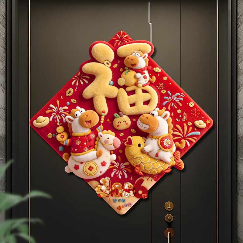 Магнитен стикер за входна врата – плат, за входна врата, Пролетен фестивал, Китайски стил, 1 чифт