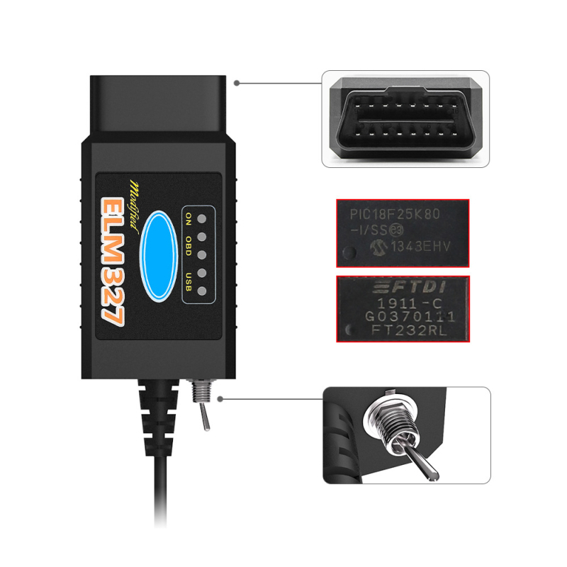 Cablu OBD-II USB ELM327 pentru Ford Focus – FT232RL, model FoCCCus, 9-16V, 20-80°C