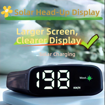 Automobilný solárny HUD displej - LCD HUD displej, GPS vstup, solárne napájanie, ABS+PC materiál, hmotnosť 0,15 kg
