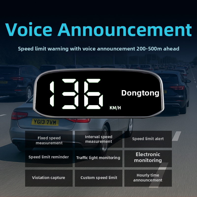 Automobilný solárny HUD displej - LCD HUD displej, GPS vstup, solárne napájanie, ABS+PC materiál, hmotnosť 0,15 kg